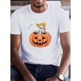 thumbnail image 1 of Camiseta de Halloween de manga corta con estampado de calabaza y calavera, estilo informal, ideal para el día a día., 1 of 6
