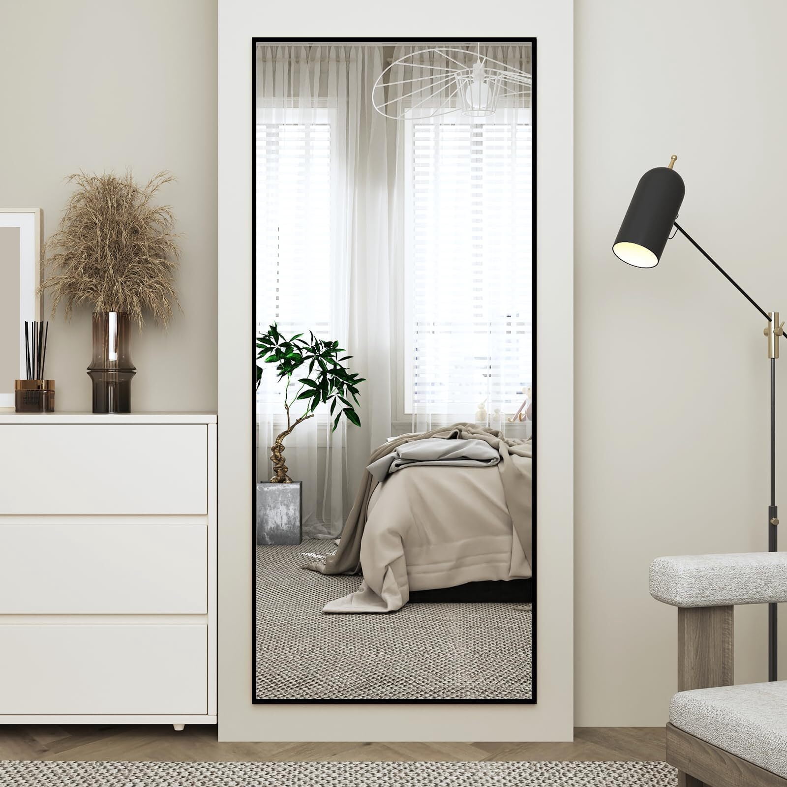 Lumora 65.1"x24" Rectangular Floor Mirror Full-Length Mirror with Aluminum Frame, Black