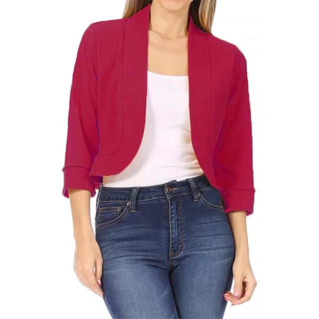 ICHUANYI Clearance Women's Fashion Mid Sleeve Top Solid Color Casual Jacket Business Small Suit Women Suit Jacket(Red, S) ICHUANYI WER2023081117410