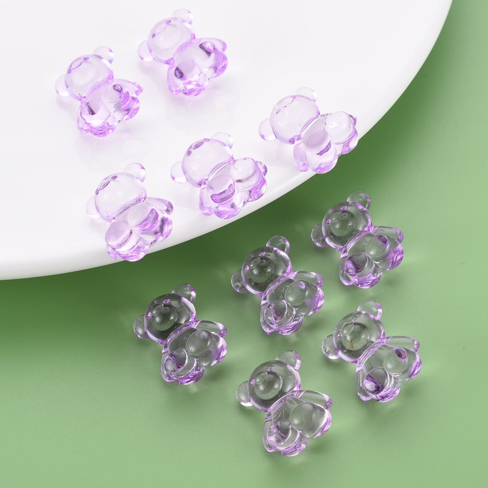 500g Transparent Acrylic Beads Top Drilled Beads Bear Blue Violet 18.5x15.5x11mm 320pcs/500g