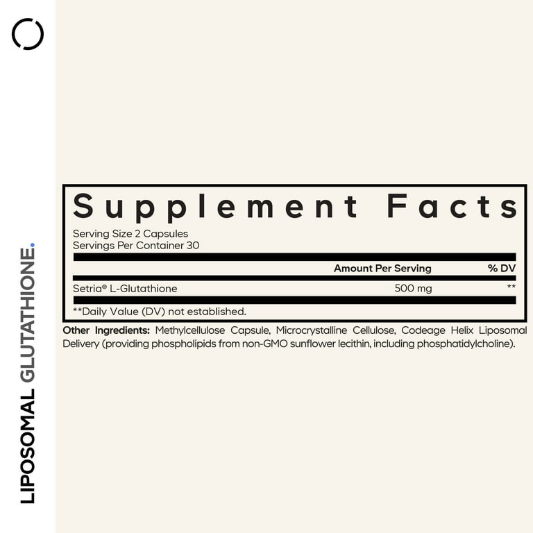 Codeage Pure Liposomal Glutathione Supplement, Setria® L Glutathione,  Vegan, Non-GMO, 60 ct