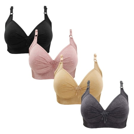 Gnurob 4 Pieces Lace Bralettes for Women No Underwire Bras Push Up Brassiere Comfort Padded T Shirt Bra Plus Size Wirefree Bralette Sports Everyday Wear Clearance Saving A09-Black Large