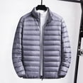 thumbnail image 4 of Men Cotton Coat Stand Collar Long Sleeve Zipper Closure Lightweight Jacket with Side Pockets Down Cotton Quilted Outwear, 4 of 8