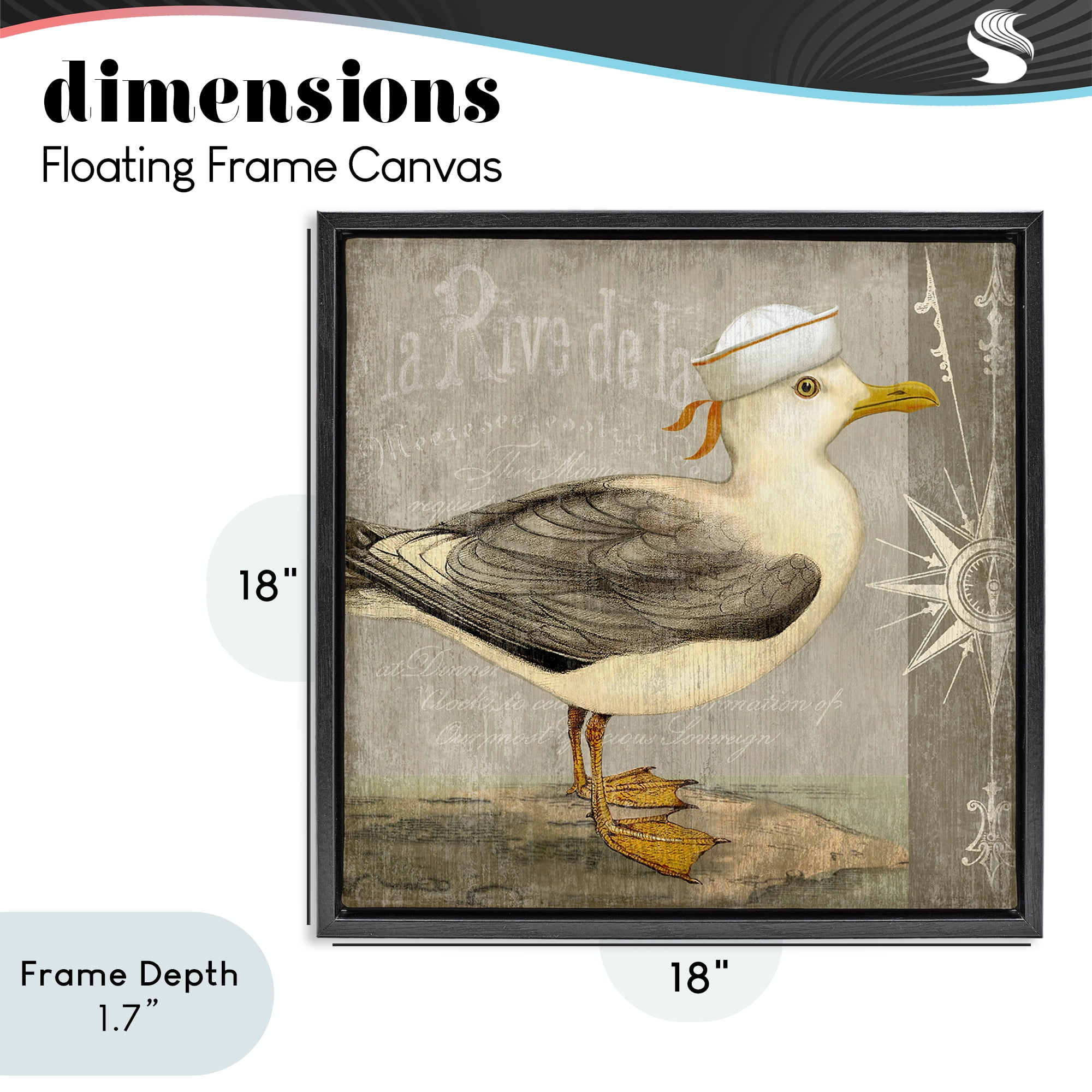 Stupell Industries Rustic Little Seagull Black Framed Floater Canvas Wall Art, design by Suzanne Nicoll
