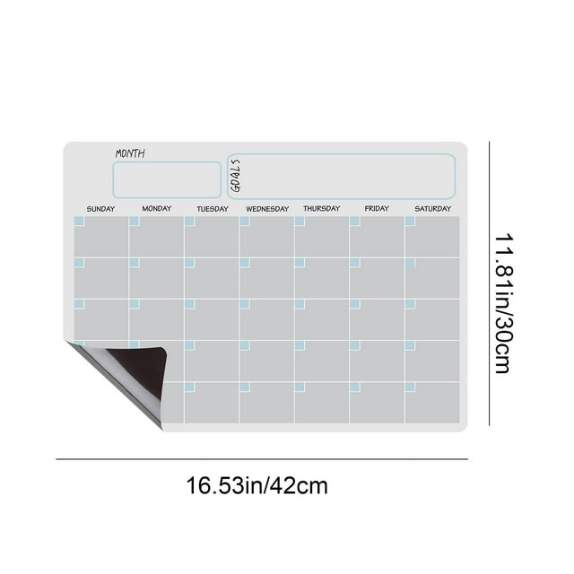 Calendrier Magnétique pour Réfrigérateur, Calendrier Tableau Blanc Réutilisable 16,5 Po x 12 Po avec Gomme et 8 Marqueurs à Pointe Fine