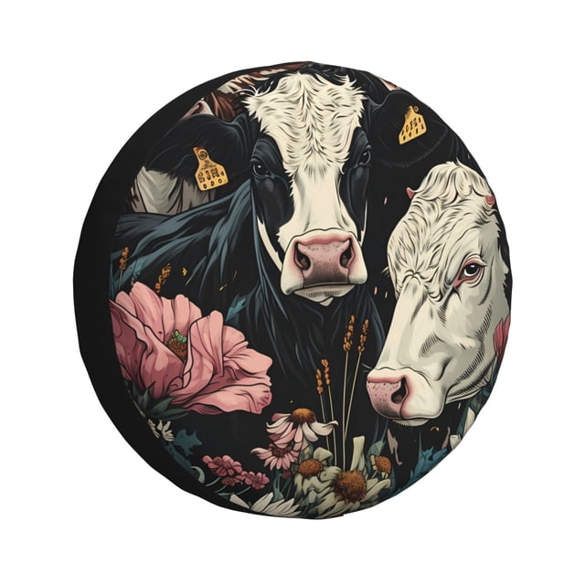 Balery Vintage Sunflower Cow Cubiertas para Neumáticos - Protector Resistente para Neumáticos de Camioneta, SUV, Remolque, Camper y RV-15 inch