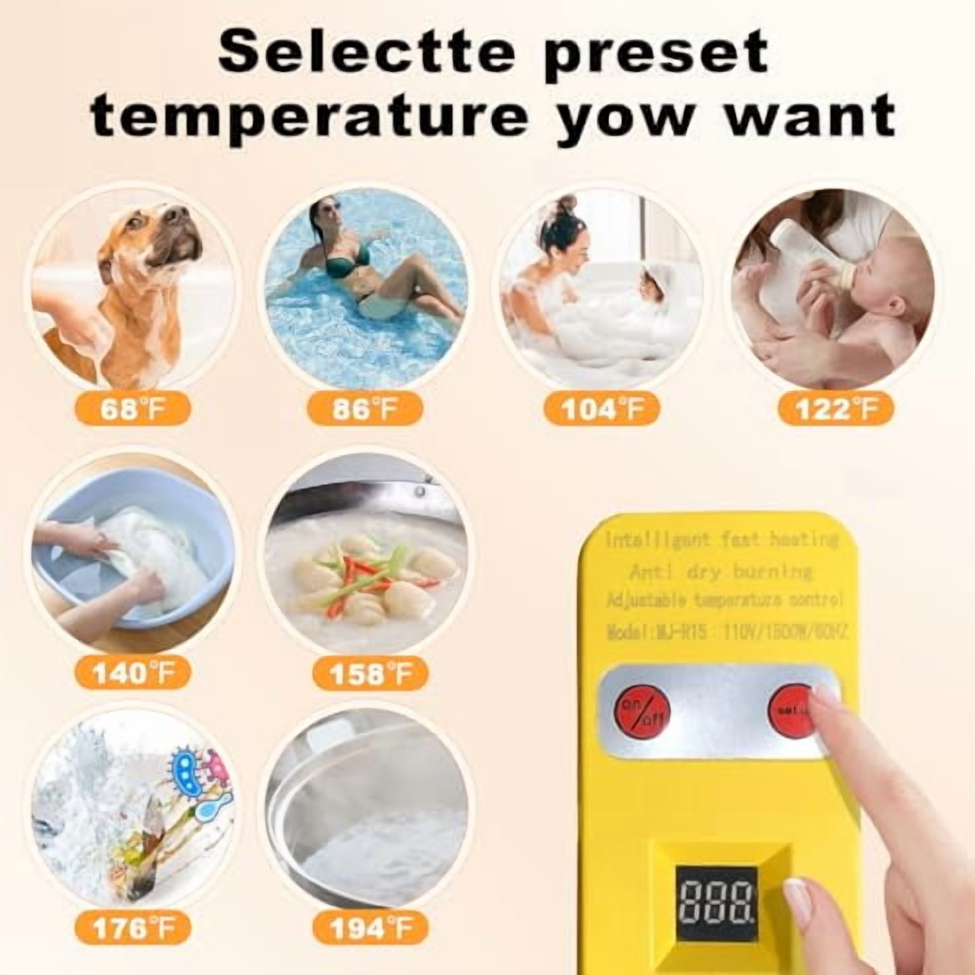 Portable Water Heater – 1500W Immersion Heater for Bathtub, Bucket, Hot Tub, and Mini Inflatable Pool – Fast Heating with Rust-Resistant 304 Stainless Steel Cap$$Other