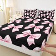 thumbnail image 3 of Feelyou Girl Fashion Bowknot Twin Sheet Sets, Black Pink Princess Bedding, 3 Pieces, 3 of 7