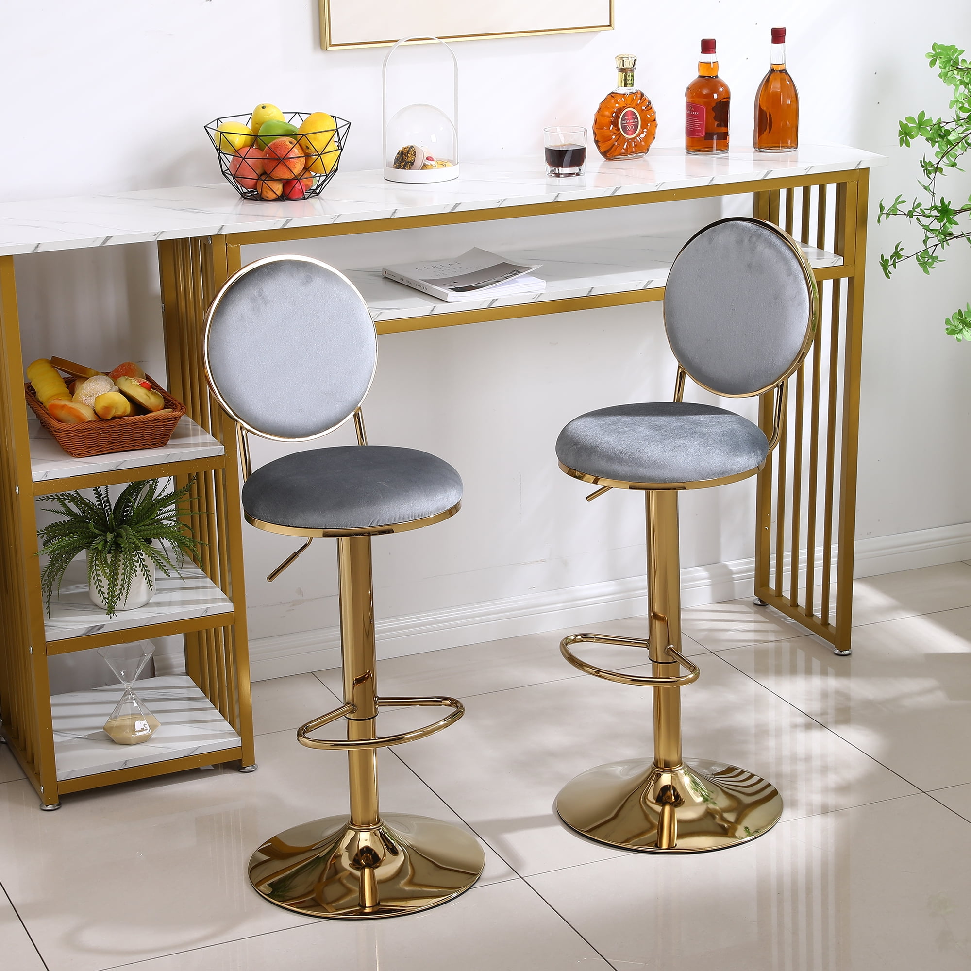 Kadyn 2pcs Adjustable Counter Height Swivel Barstools with Back and Footrest for Bar, Grey Kadyn 2pcs Adjustable Counter Height Swivel Barstools with Back and Footrest for Bar, Grey