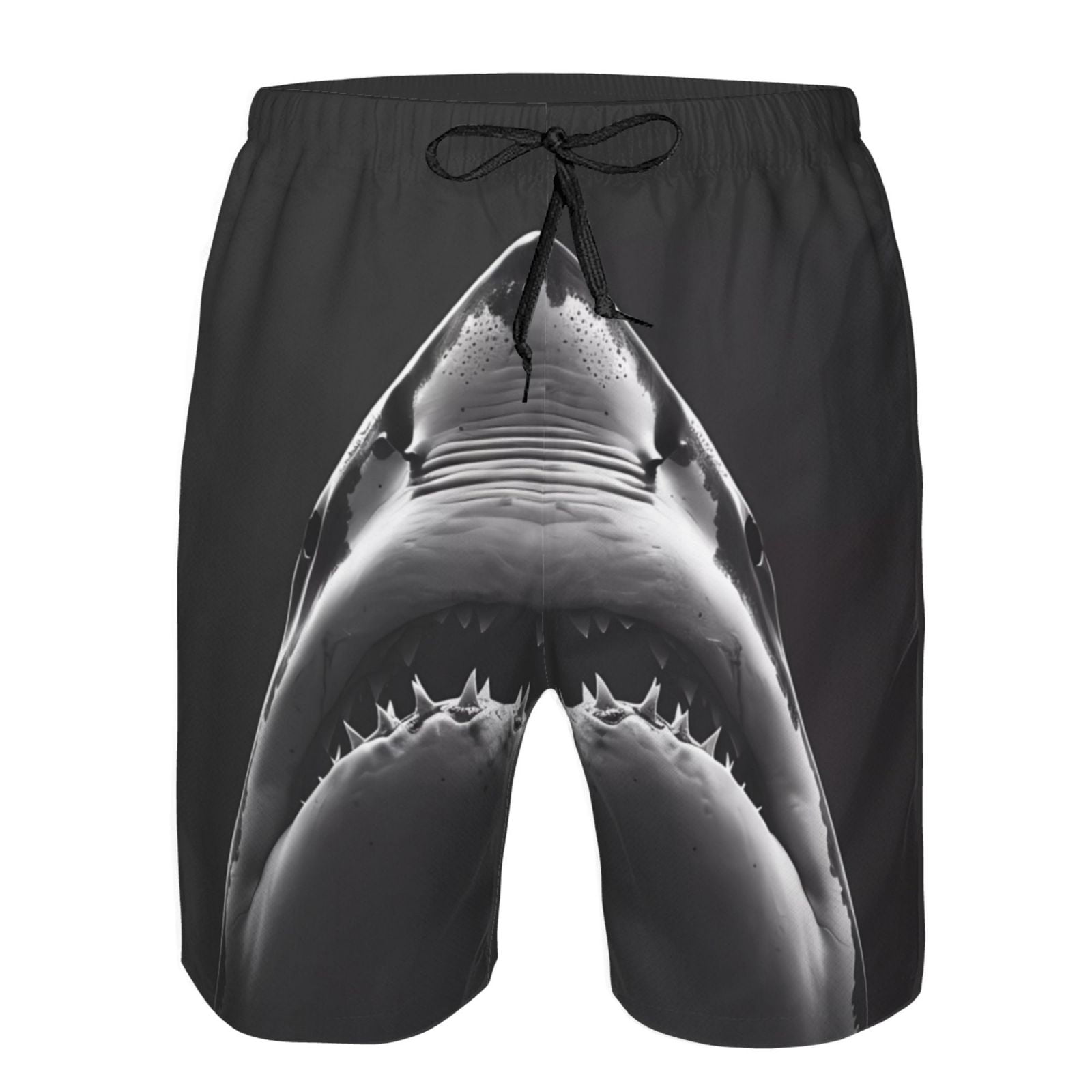 Vsdgher Black And White Shark Men's Beach Shorts, Surfing shorts, Swim trunks, Quick Dry Swim Trunks for Surfing Beach Fun -Large