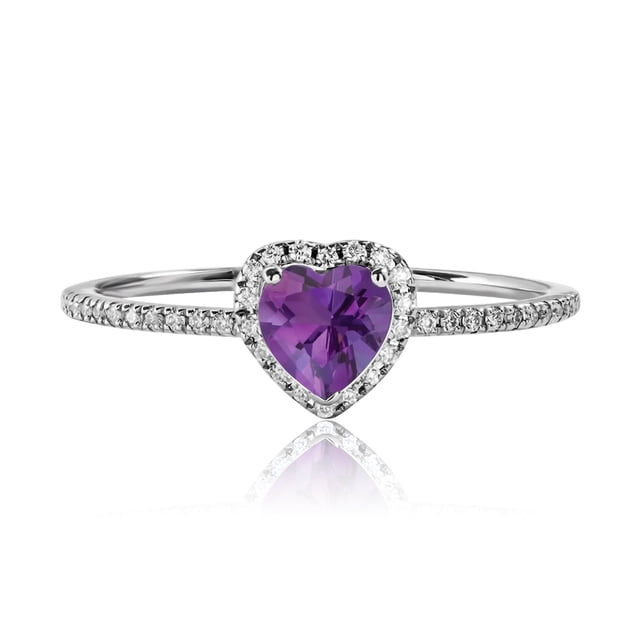 JeenMata Anillo de Bodas de Oro Blanco de 18 K sobre Plata con Forma de Corazón de 1 Quilate (Amatista, Piedra Natal de Febrero)