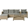 thumbnail image 4 of Outdoor Patio Furniture Set, 4 Piece All Weather Wicker Sofa Sets with Coffee Table and Gray Cushions, Patio Sectional Conversation Chairs Set, for Backyard, Poolside, Garden, D8567, 4 of 12