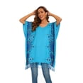 thumbnail image 7 of Beautybatik Blue Women Plus Size Tunic Tops Boho Flora Printed Short Sleeve V Neck Shirt 3x, 7 of 7