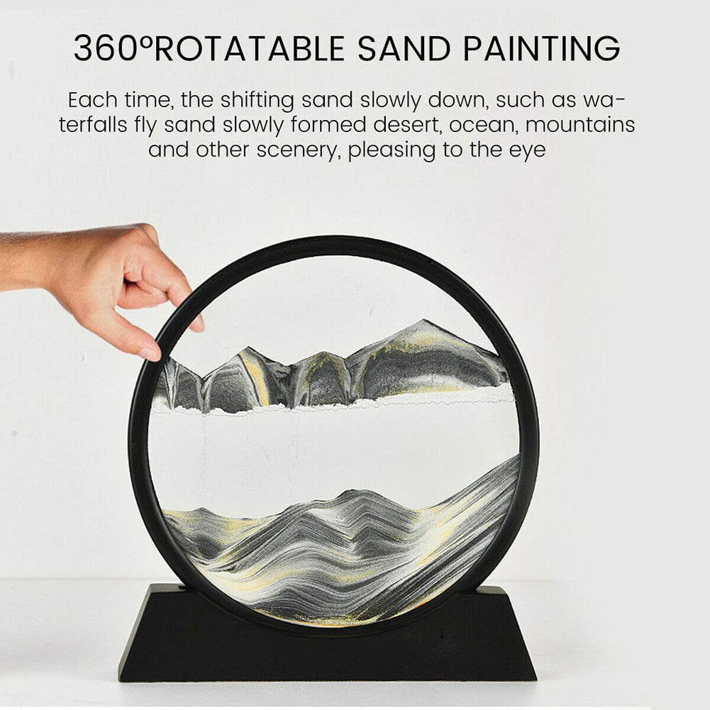 7in Moving Sand Art Picture in Motion, Round Tempered Glass 3D Deep Sea  Sandscapes with Display Flowing Sand Frame for Relaxing Desktop Home Office  Work Décor for Kids Adults 