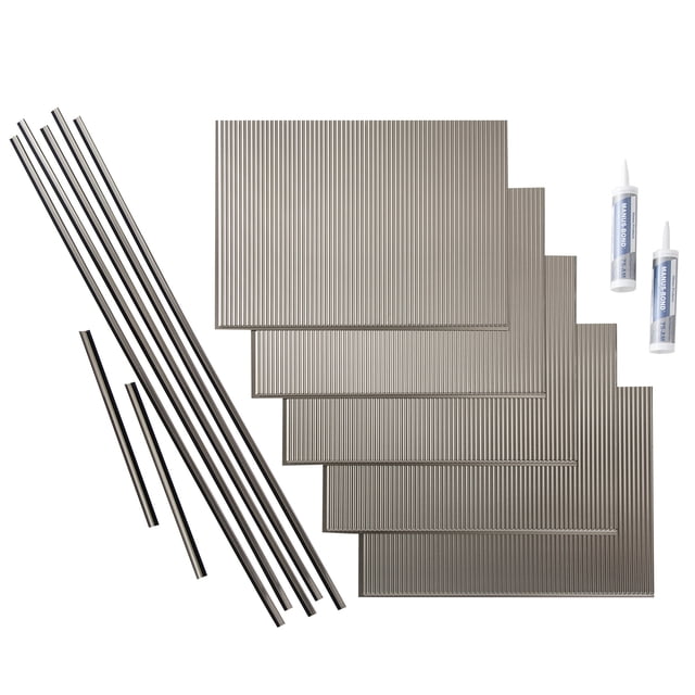 FASÄDE Rib Decorative Vinyl Backsplash 15 sq ft Kit in Brushed Nickel