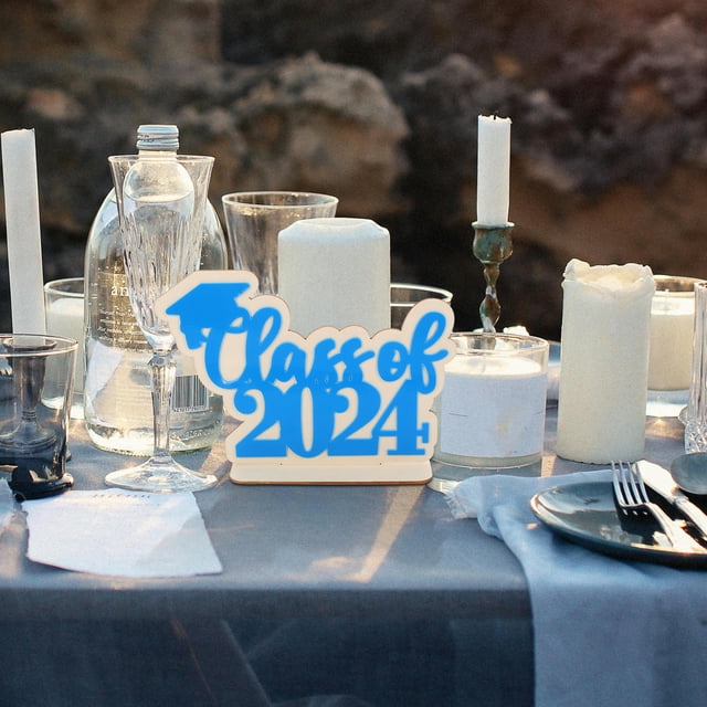 LOLIPPYY Blue Wood Graduation Decor for Party Table Centerpieces and Photo Props 2024
