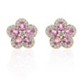 thumbnail image 3 of VRJewels Cherry Blossom Pink Sapphire Diamond Flower Stud Earrings in 18k Yellow Gold, 3 of 5