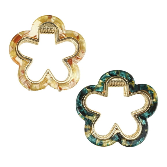 Unique Bargains 2pcs Flower Hair Claw Clip Small Flower Hair Jaw Clip for Women for Thin Hair Acrylic Beige Green 1.97"