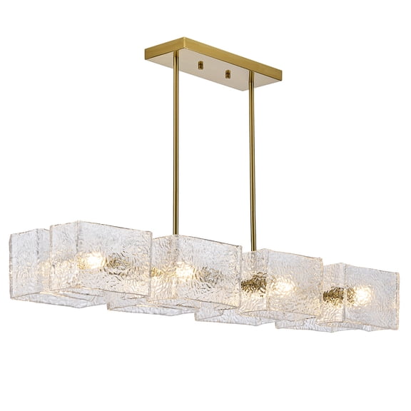Modern Gold Crystal Chandeliers for Dining Room, Island Light Fixture Over Table,7-Light Height Adjustable Hanging Pendant Light Fixtures for Kitchen, Living Room, Bedroom, L39'' x W8.2''
