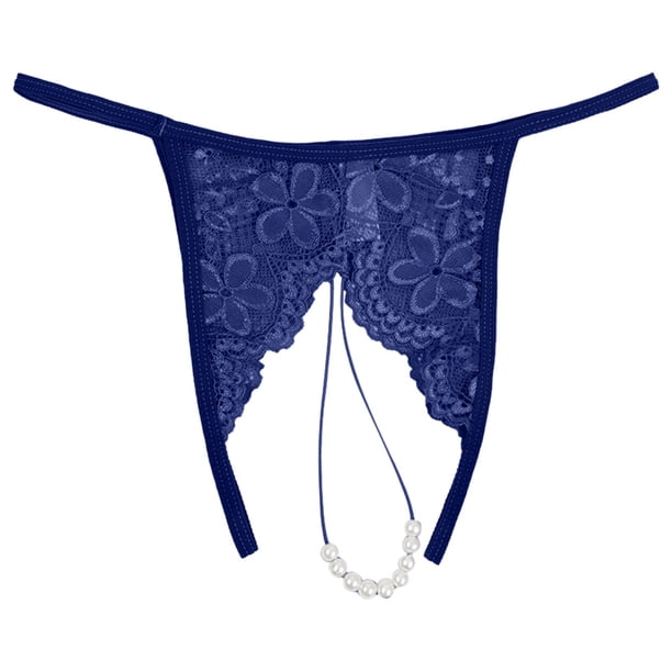 Ropa interior termica Gibobby Bragas sexis malla con borlas y perlas para mujer Azul L
