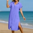 thumbnail image 5 of gakvbuo Linen Dress For Women Short Sleeve Summer Dress Long Dress Crewneck Loose Solid Maxi Dress Solid Collar Button Shirt Dress, 5 of 8