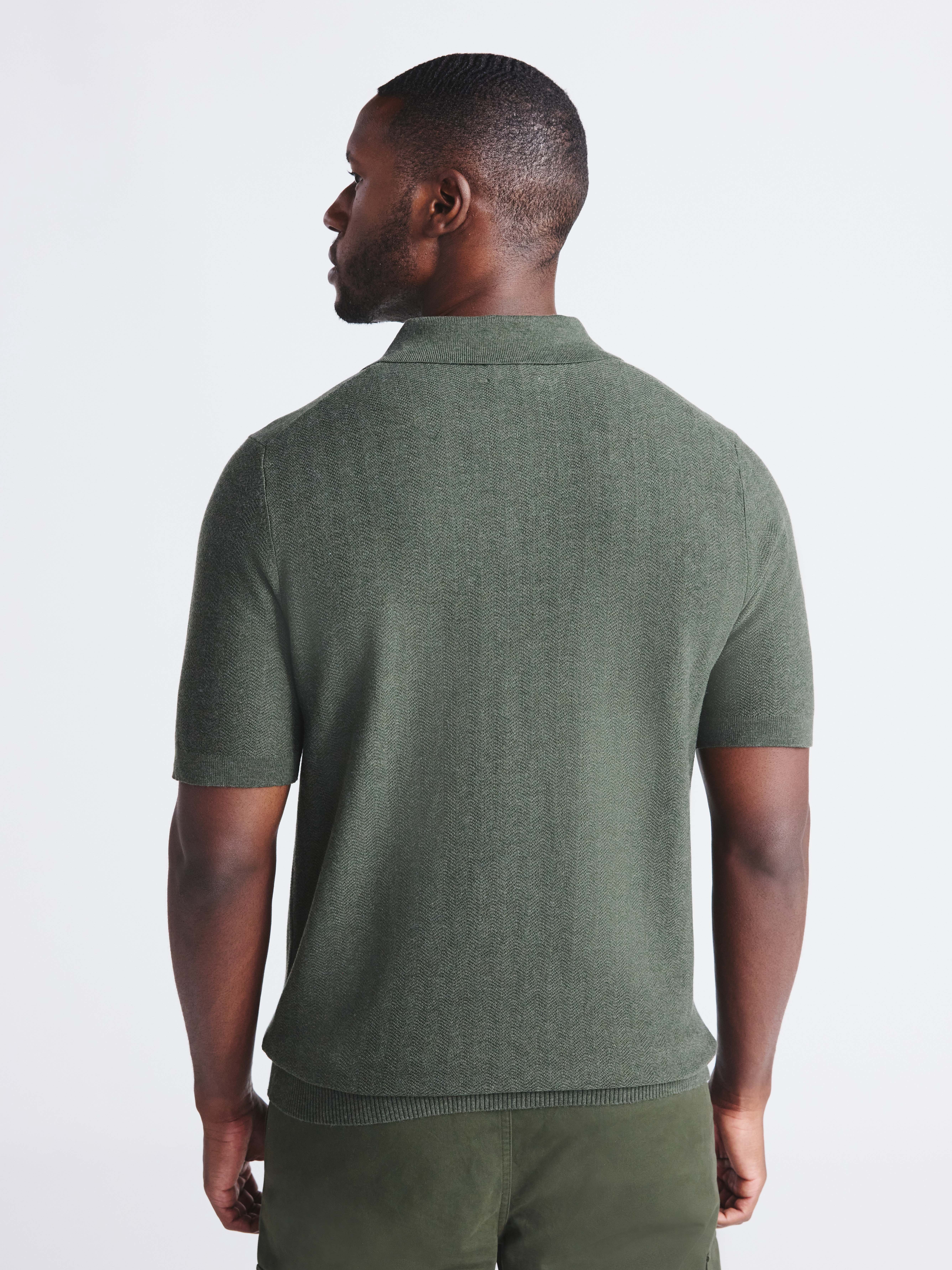 Free Assembly Men's Cozy Yarn Herringbone Polo Sweater with Short Sleeves, Sizes S-3XL
