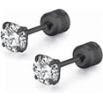 thumbnail image 4 of Monebena 5 Pairs Titanium Screw Back Stud Earrings Set Round Cubic Zirconia Earrings for Women Men, Black (2-6mm), 4 of 5