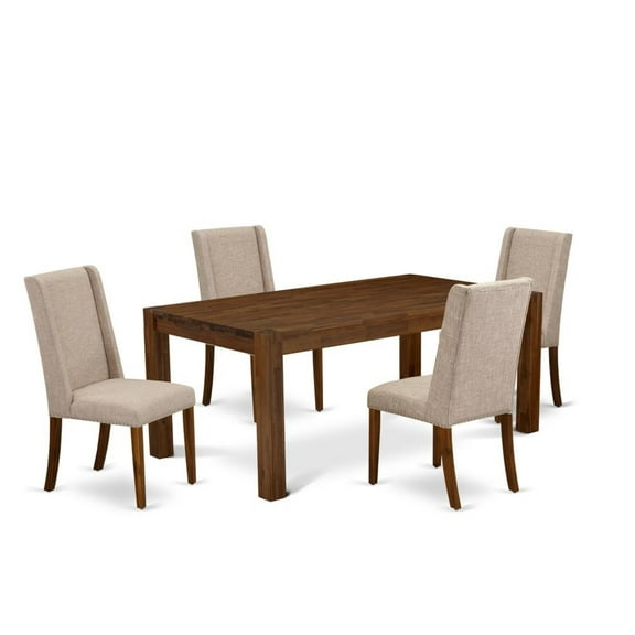 East West Furniture Lismore 5-piece Wood Dining Set in Walnut/Clay