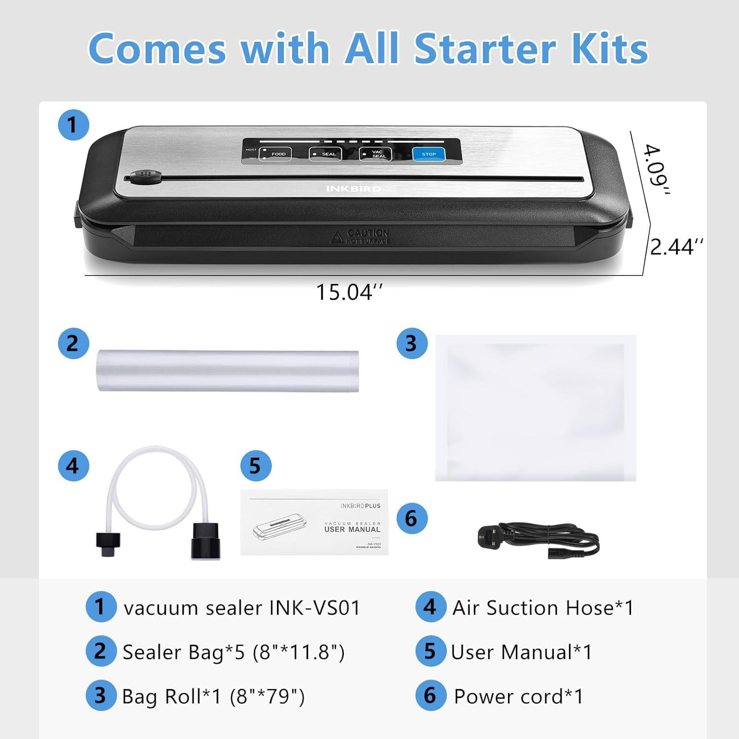 Inkbird Food Vacuum Sealer Machine with Starter Kit,Dry & Moist Sealing Modes for Food Preservation