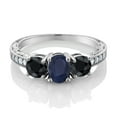 thumbnail image 2 of Gem Stone King 2.50 Ct Oval Blue Sapphire Black Sapphire 925 Sterling Silver Moissanite Ring (Size 6), 2 of 4
