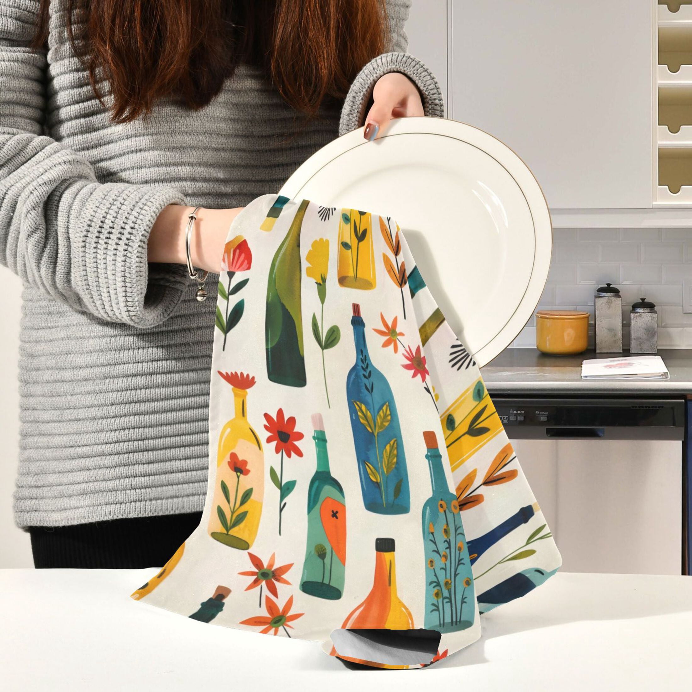 Kitchen Towel 28x18 Inches x6，Plate Towel, Decorative Towel, Napkin, Tea Towel Tea Towels For Kitchen Dish Cloths & Dish Towels Flower Bottle