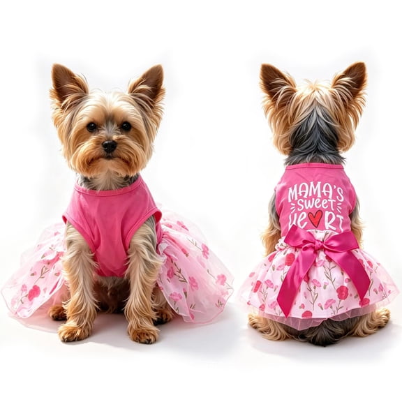 Dog Dresses for Small Dogs Girls, Floral Puppy Dress Princess Bowknot Summer Dress Dog Clothes for Small Dogs Cats Pet Yorkie Chihuahua Tulle Dress (Rose,size XS)