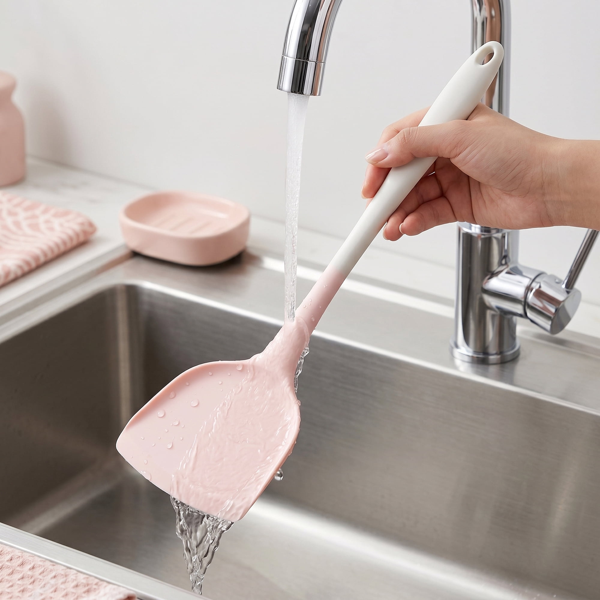 Unique Bargains Kitchen Utensils Heat-Resistant Safe Spatula for Frying Pink 12.8x3.9 in