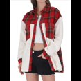 thumbnail image 3 of Chaqueta de Franela Abotonada de para Mujer, con Solapa Afelpada, Larga, Blusa A Cuadros, Otoño Gran Rojo XL, 3 of 8
