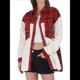 thumbnail image 3 of Chaqueta de Franela Abotonada de para Mujer, con Solapa Afelpada, Larga, Blusa A Cuadros, Otoño Gran Rojo L, 3 of 8