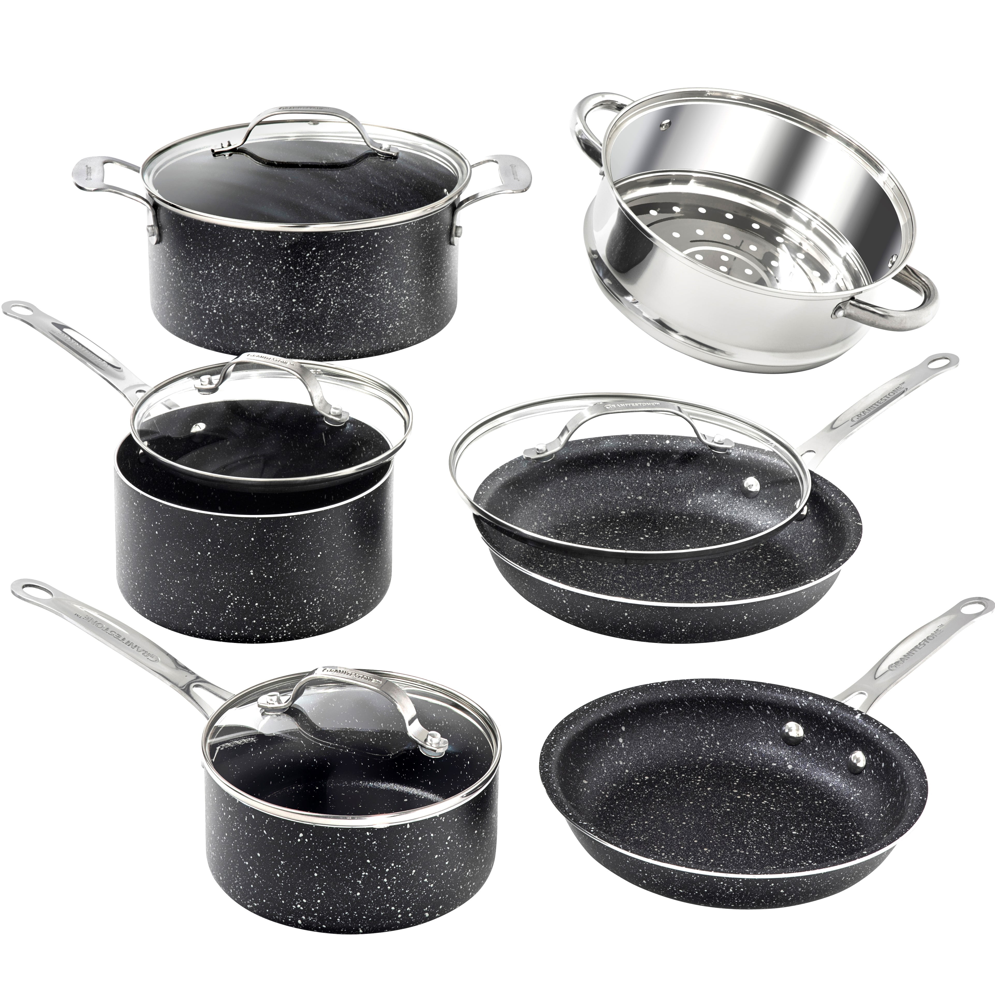 10 Piece Black Covered Dutch Oven Saute Pan Saucepan Frying Pans Cookware Set 