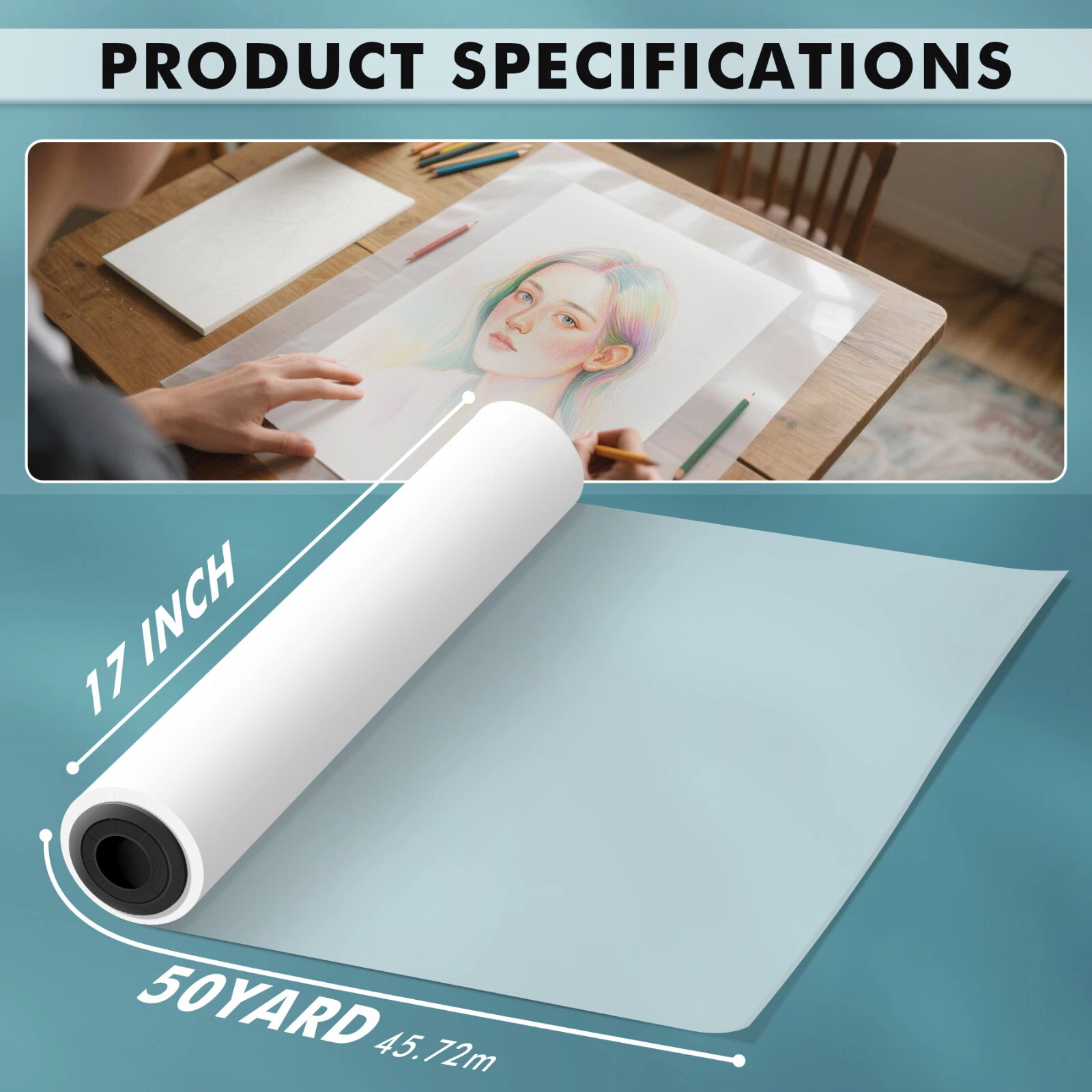 Koala Tracing Paper Roll 17 in X 50 yd for Drawing, Sewing, Sketching, Translucent Vellum Paper Roll Size 50gsm