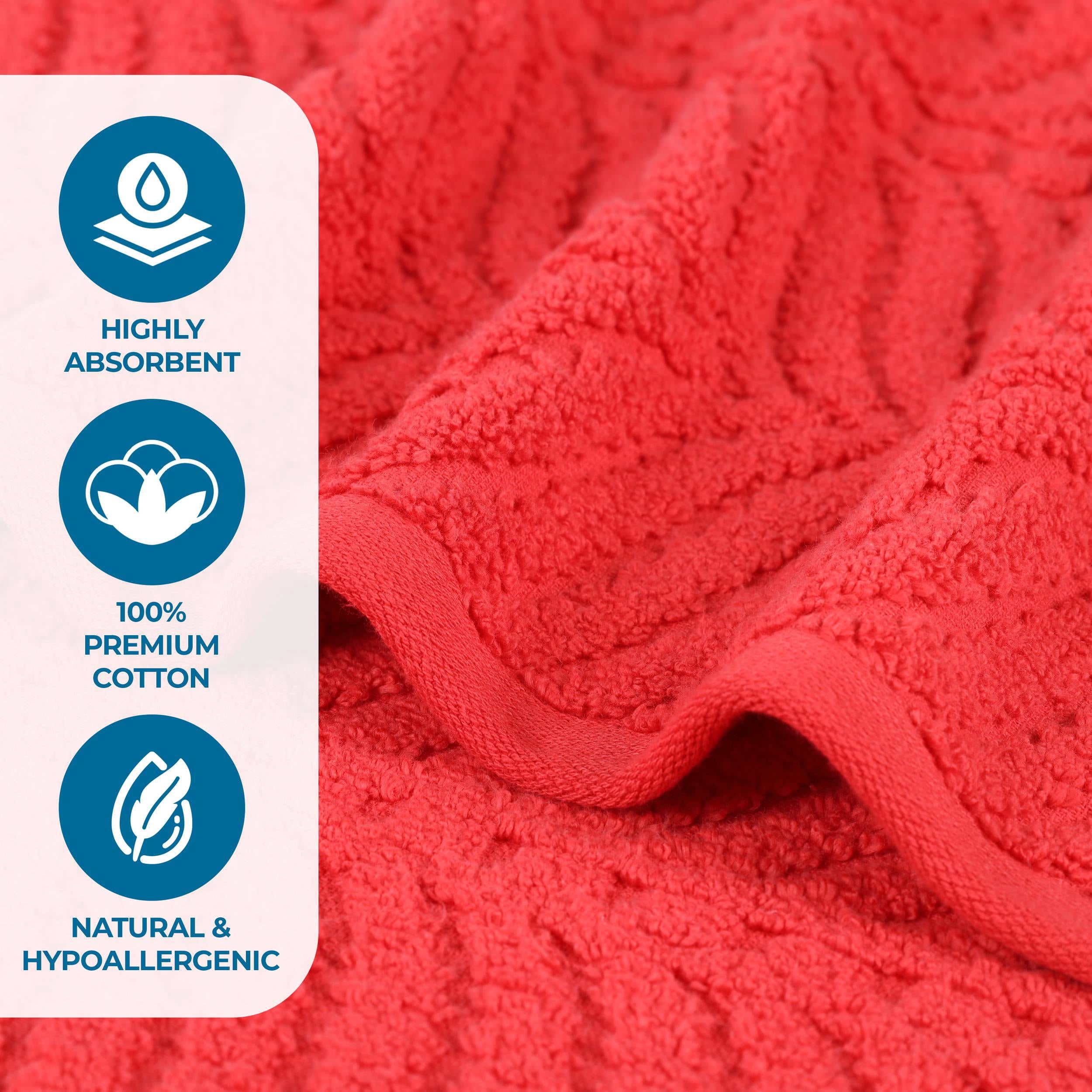Superior Chevron 3-Piece Zero Twist Cotton Towel Set, Plush and Ulta Soft Towels, Red