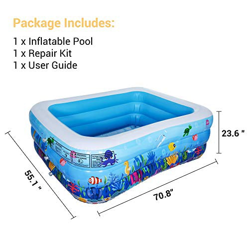 AsterOutdoor Inflatable Swimming Pool Full-Sized Above Ground Kiddle Family  Lounge Pool for Adult, Kids, Toddlers, 70.8