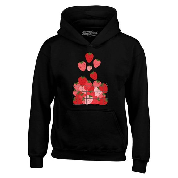 Shop4Ever Men's Strawberry Basket Cottagecore Hooded Sweatshirt Hoodie XXXX-Large Black