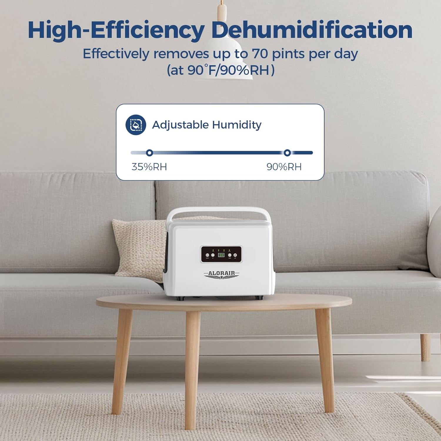 ALORAIR Crawlspaces Dehumidifier , Attic Dehumidifier 70 Pints with Drain Hose for Basements, Industry Water Damage Unit, Energy Star, Compact, Auto Defrost, Memory Starting Crawl Spaces Dehumidifie