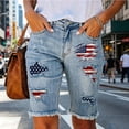 thumbnail image 5 of QATAINLAV American Flag Jeans for Women 4th of July Denim Shorts Ripped Frayed Hem Knee Length Jean Shorts with Pockets Dark Blue XXXL, 5 of 6