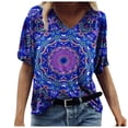 thumbnail image 2 of TIMIFIS Hauts d'Été pour Femmes T-Shirts Floraux Manches Courtes Tunique Décontractée Fendue sur le Côté, 2 of 3