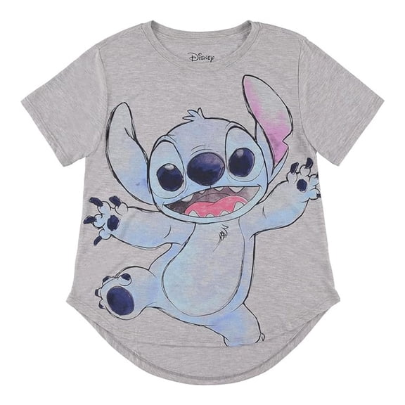 Disney Women's Lilo and Stitch Shirt, Curved Hem Graphic Stitch T-shirt Heather Grey - 3XL