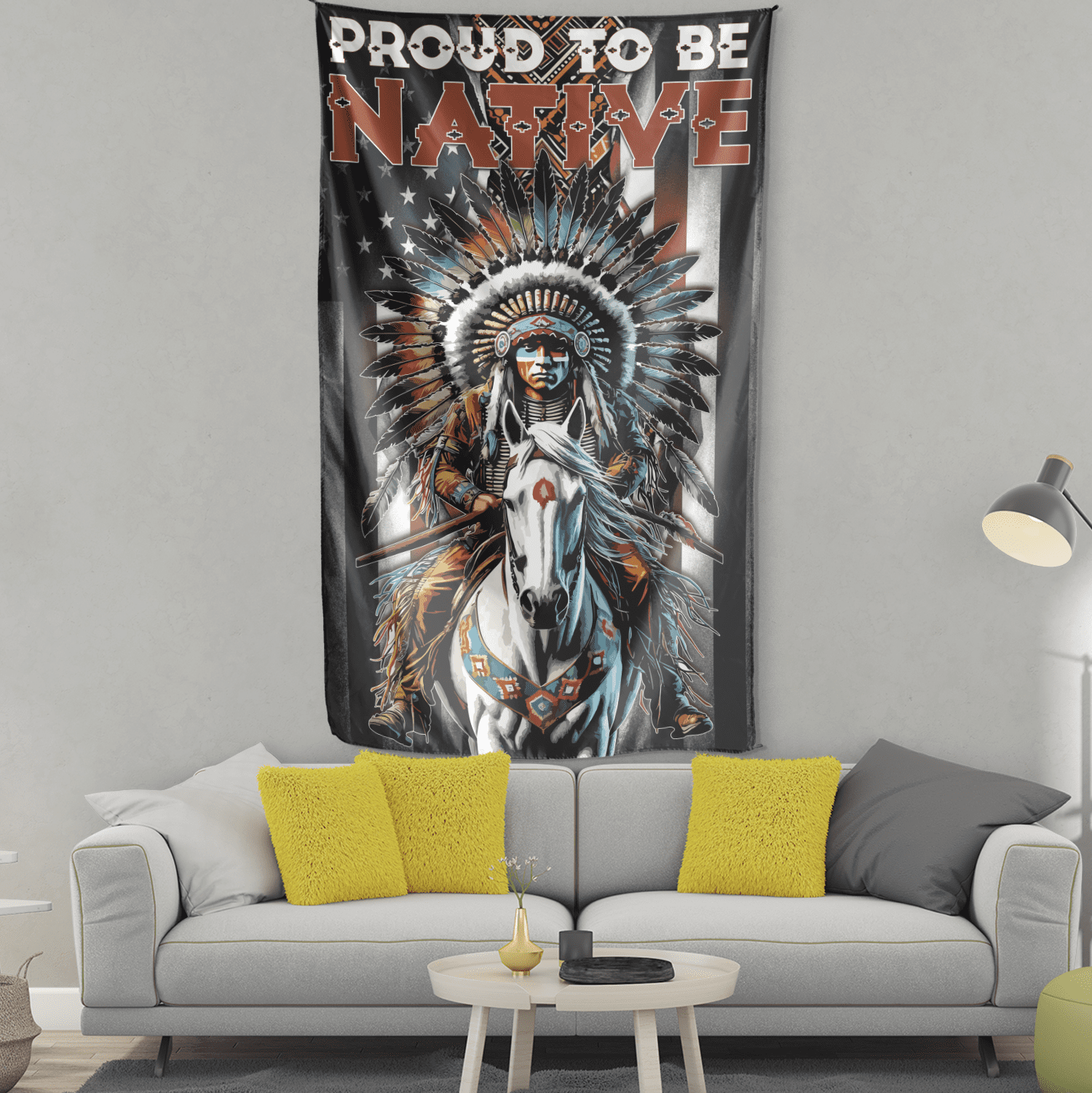Lotusprinthandmade Proud To Be Native America 100% Polyester Wall Flag One Size 36 x 60 inches