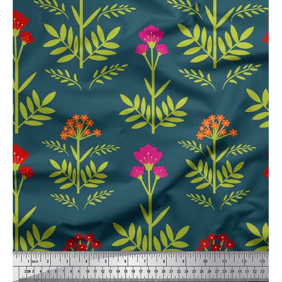 Soimoi Rayon Fabric Leaves & Floral Artistic Print Sewing Fabric Yard 56 Inch Wide
