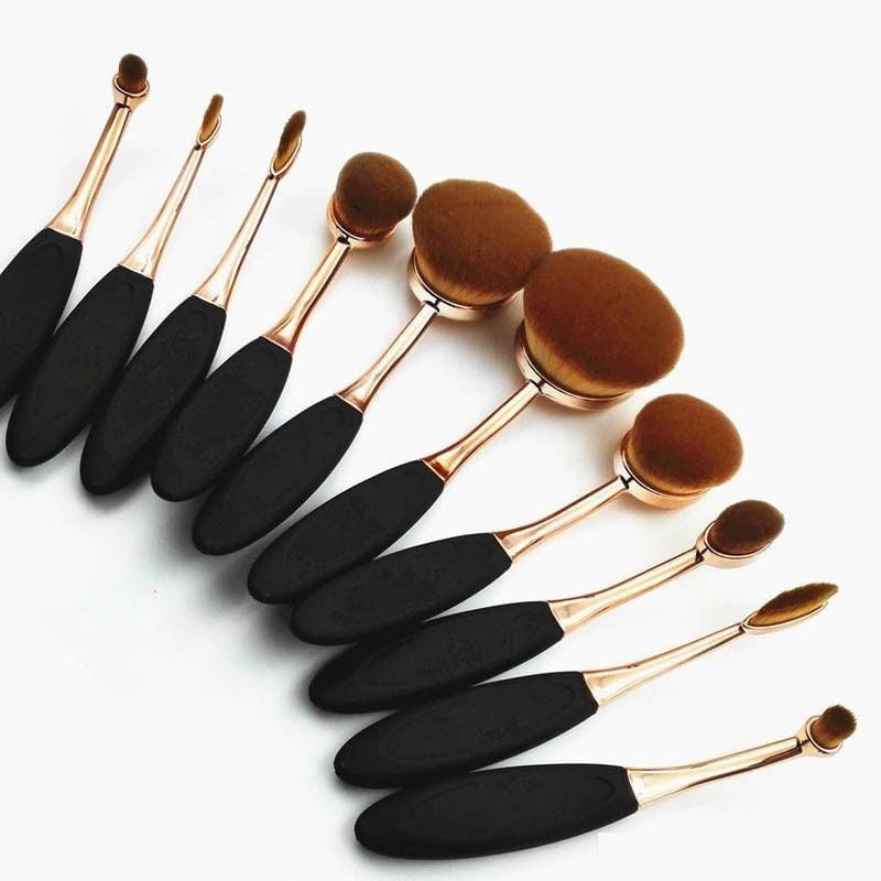 Set of 10 Belsion Makeup Brushes Professional Quality and Soft Dense Synthetic Hair Gold Rose Handle