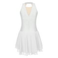 thumbnail image 3 of iEFiEL Womens Rhinestone Figure Skating Dress Chiffon Illusion Deep V-neck Ballet Lyrical Leotard Dance Dress White XL, 3 of 7