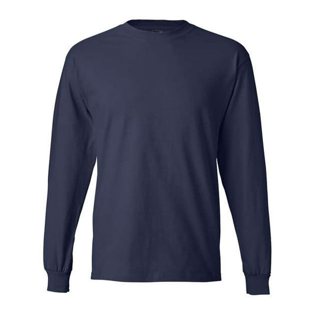 Hanes Beefy-T Men`s Long-Sleeve T-Shirt, S, Navy