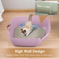 thumbnail image 3 of New Large Cat Litter Box, High Sided Litter Box for Big Cats with Leather Side Handle & Litter Scoop – 22" L x 16" W x 8.8" H, Durable Litter Pan & Easy-to-Clean Litter Tray, Transparent Purple, 3 of 6